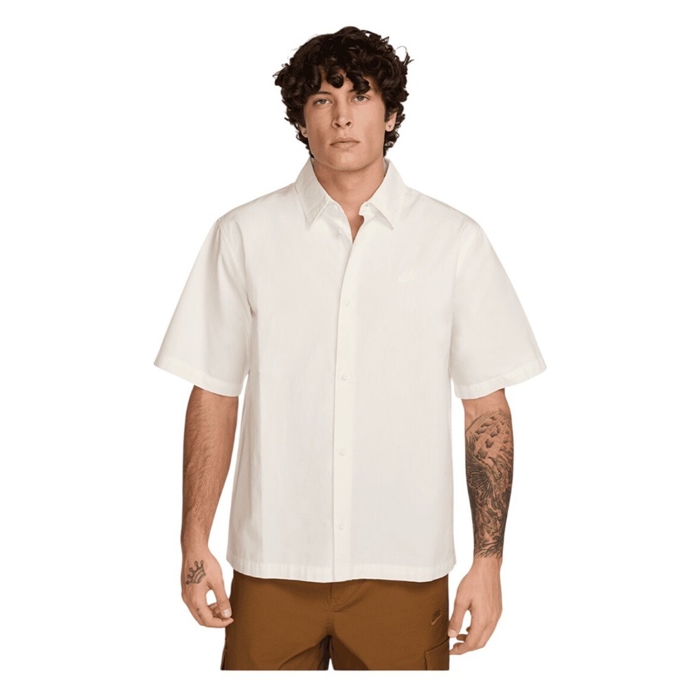 Nike Club Life Mens Short Sleeve Boxy Woven Oxford Shirt Sail White EUC